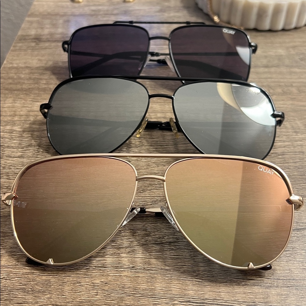 Quay Australia Black, Gray, and Gold Sunglasses Set